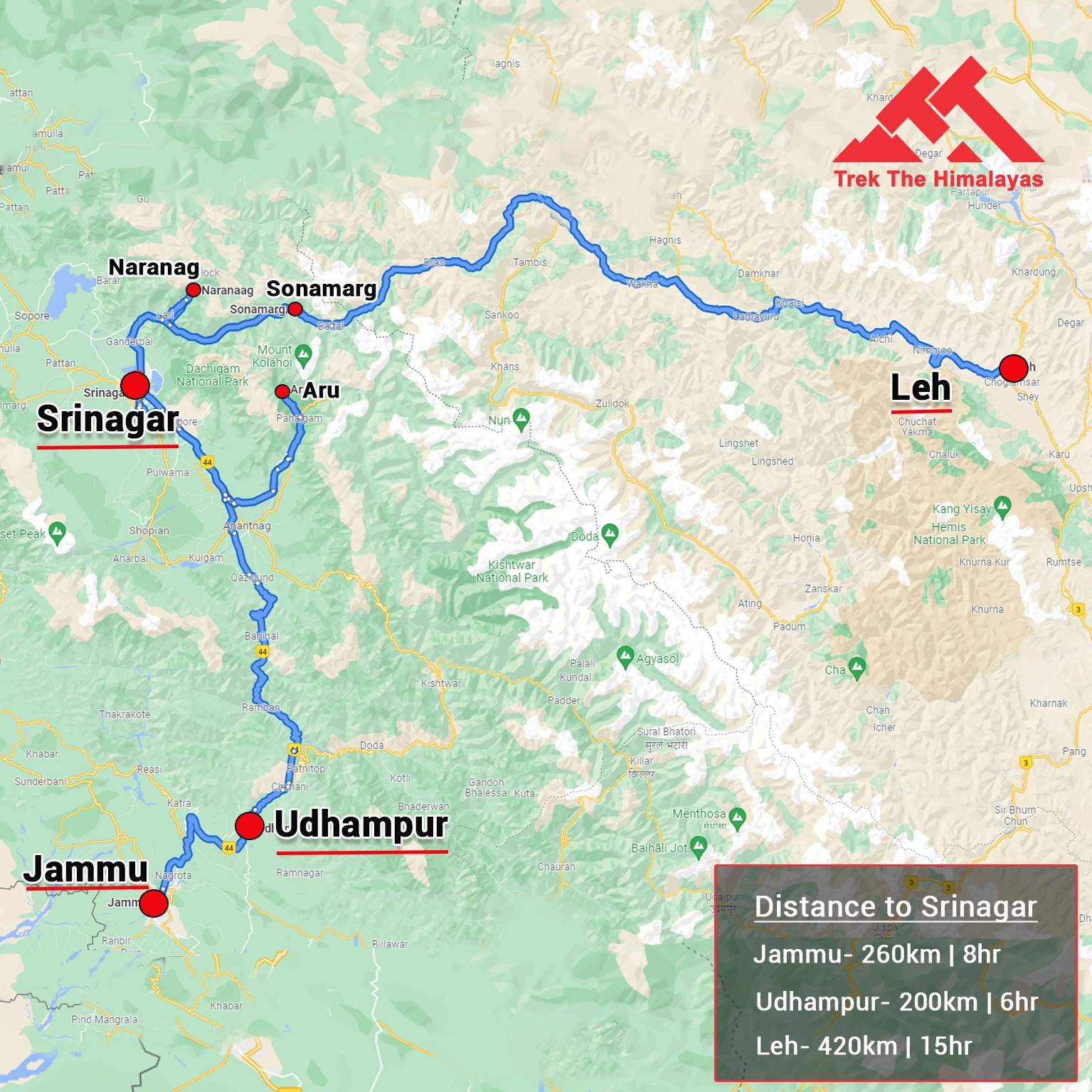 How to Reach Nafran Valley Trek Map